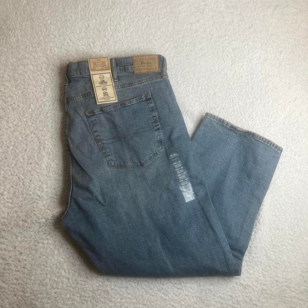 NEW tag Polo Ralph Lauren men blue Hampton relax straight jeans rope dye 50b